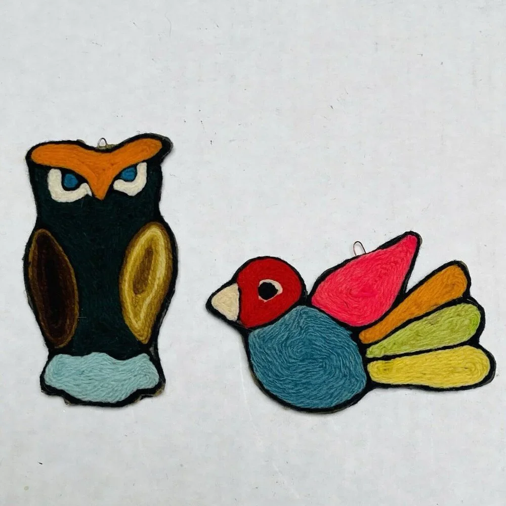 Vintage Handmade Yarn‎ Birds Owl Colorful Christmas Tree Ornament